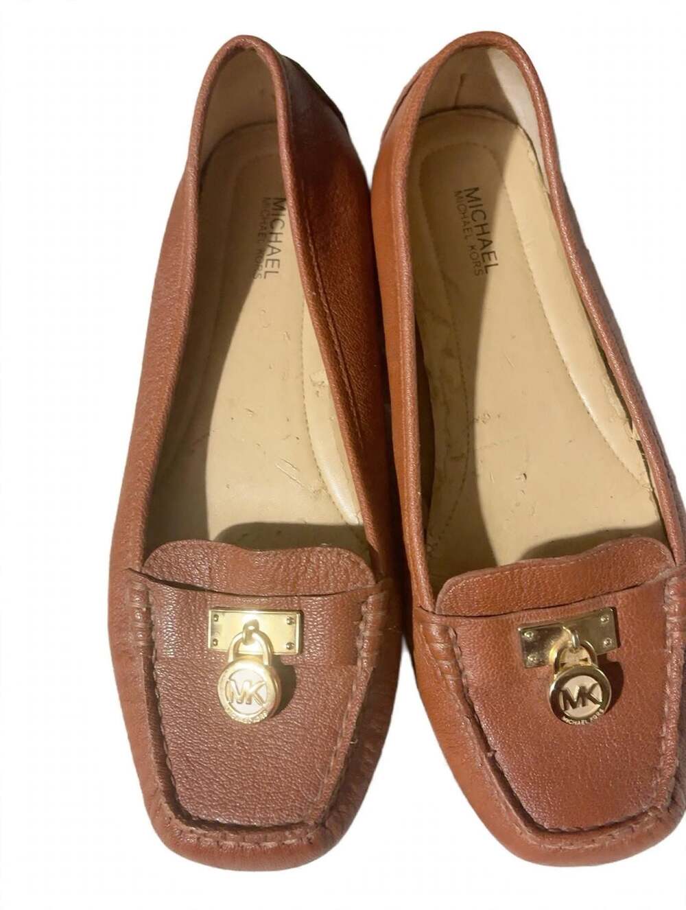MICHAEL Michael Kors Women's Hamilton Loafer Brown Leather Gold Lock